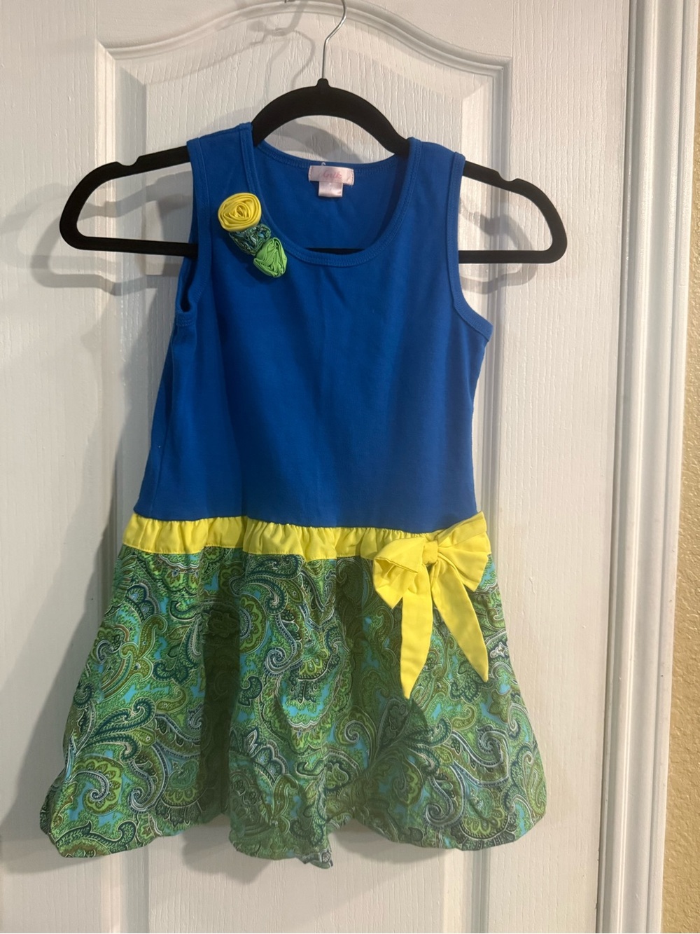 Unik Royal Blue Dress with Green Paisley Skirt and Yellow Accents